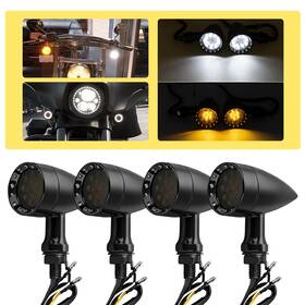 Mtc-zxd-2605b Auxito 4pcs Black Housing Amber&white Lamp Motorcycle Turn Signal Light Universal 10mm