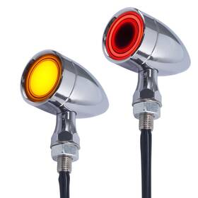 Fbm-2052-chrome Bosycy Motorcycle Turn Signals Led Front Lights 2 Pcs Bullet Rear Chrome
