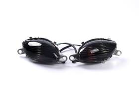 S-fts-008-bl-str-s Bright2wheels Front Turn Signals For Suzuki 99-07 Gsx-r1300 With Bulbs Striped Lens