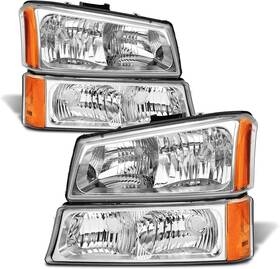 18m1010203l0826 C-horse Headlights Chrome Assembly Fit Chevy Silverado Avalance 1500 2500 2003-2006