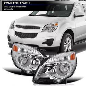 C-horse 725332223834 Headlights Lamp R/l Fit Chevy Equinox Ls / Lt Halogen Chrome 2010-2015 With Bulb
