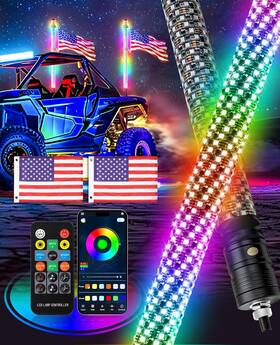 Qp11034-2-1 Deermoto 2pcs 3ft Fat Whip Light Flags Spiral Rgb Led Lights App&remote