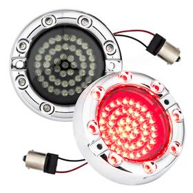 8748rts-hc-1156r-flat Eagle Lights 3 1/4 Inch Harley Led Red Rear Turn Signals Chrome Trim Ring