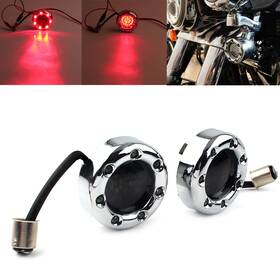 Earthoee 331234256919 1157 Red Led Gloss Chrome Trim Ring Turn Signal Lights For Harley Sportster