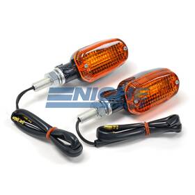 61-75668 Emgo Mini Rectangle Aluminum Turn Signals Lights 12 Volt Faux Carbon Fiber Amber