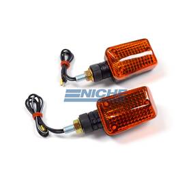 61-75682 Emgo Rubber Stem Mini Turn Signal Set - Short Amber 12 Volt Black
