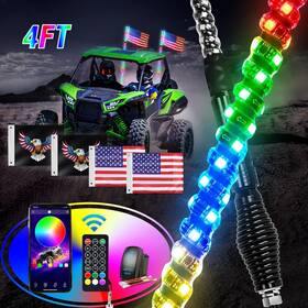 Whip-318 Gooacc 2 Pcs 4ft Led Whip Light Spring Base Rgb Lighted Bluetooth App