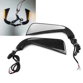 Hukyu 612063693671 Motor Sickle Side Rearview Mirror Flowing Led Turn Signal Light For Harley Dyna