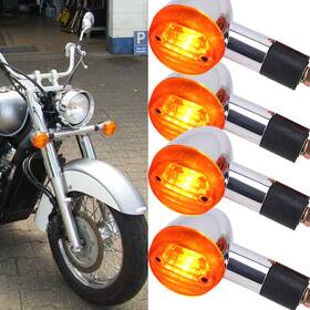 Mpp2172unoo140 Oumurs 2-2f 4x Chrome Motorcycle Turn Signal Bullet Blinker Indicator Lights Amber Lamps New