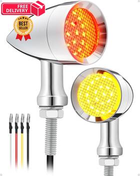 Ts-07-3 Pbymt Motorcycle Rear Turn Signals Led 24 Leds Bullet Chrome/red And Yellow
