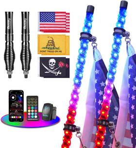 Tvr-wl-2ft-br-spiral-g1-2pc Tavaray 2pcs 2ft Whip Lights Spring Base Led App And Remote Waterproof 360