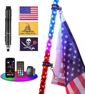 Tvr-wl-3ft-br-spiral-g2 Tavaray 3ft Whip Lights Spring Base Led App And Remote 360 Spiral
