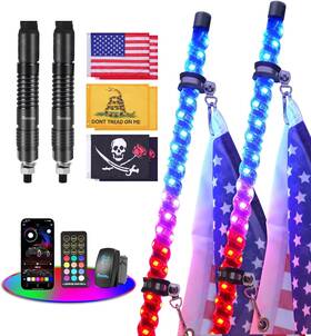 Tvr-wl-4ft-br-spiral-g2-2pc Tavaray 2pcs 4ft Whip Lights Spring Base Tripled Brighter Led With Rocker