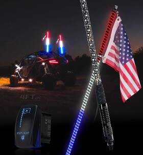 Dl-wl-solid-4ft-rwb-2pc Xprite 2pc 4ft Red White Blue Spiral Led Whip Lights Built-in Spring Base