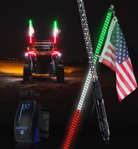 Dl-wl-solid-5ft-gwr-2pc Xprite 2pc 5ft Green White Red Spiral Led Whip Lights Built-in Spring Base