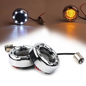 Yfoutlet 550732649997 1157 Chrome Fire Ring Amber Led Turn Signal Light For Harley Housing