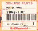 Kawasaki Front Signal Lamp Part Number 23040-1107. Fixed Price $51.99.