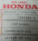 Honda Nos Genuine Right Front Turn Signal Assembly Winker 33400-425-673 CB750K. Fixed Price $49.50.