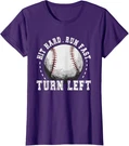 Sports Hit Hard Run Fast Turn Left Baseball Player Ladies' Crewneck T-shirt. Fixed Price $18.99.
