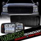 Black Led Headlights Signal Parking Amb 1PC Ks+vertical Grille For 99-04 F250 Sd. Fixed Price $264.00.